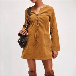 NWT Free People Bradley Faux Suede Mini Dress in Tobacco Brown Size Medium